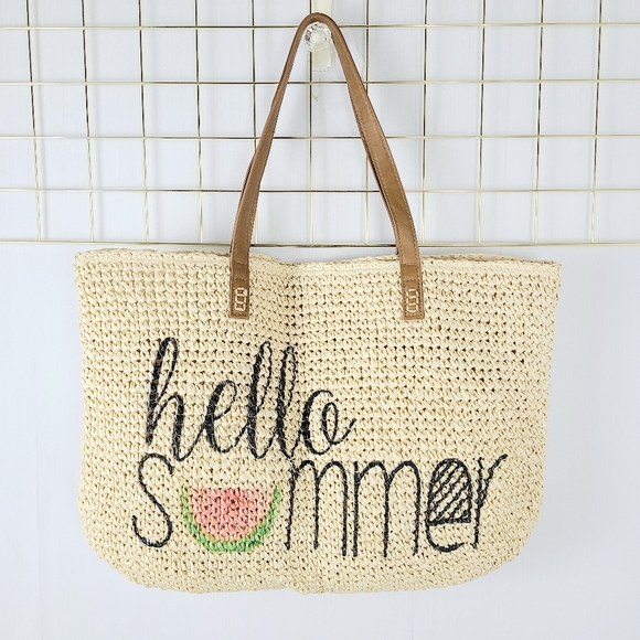 Straw Studios Handbags - Straw Studios Hello Summer Beach Tote Vacation Bag